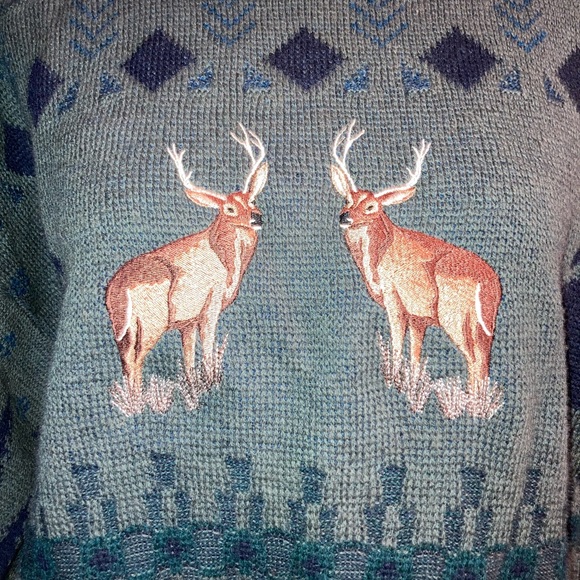 Vintage Pendleton 80s 90s Deer Buck Antlers Embroidered Wool Sweater Large - Picture 7 of 8